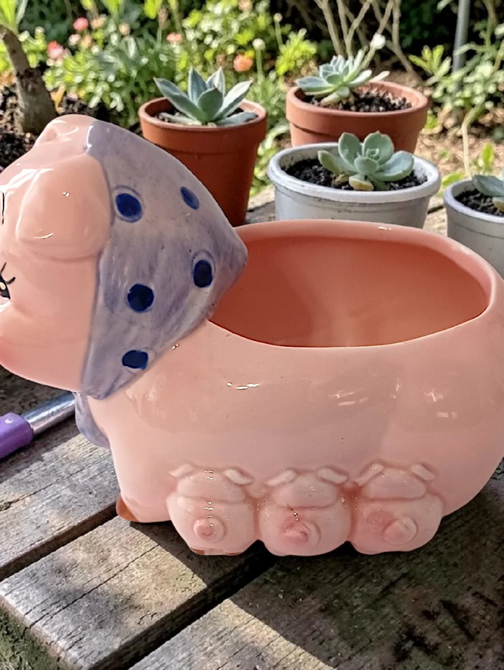 Vintage Lefton Anthropomorphic Pig Planter Ceramic Piglets Air‎ Plant Succulents